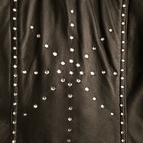 Leather Glam/Metal 80s Rhinestone & Studs Moto Jacket - Picture 5 of 8